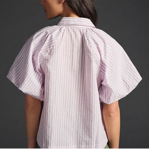 Maeve By Anthropologie The Zooey Bubble-Sleeve Blouse Button Down Striped XL - Picture 5 of 13